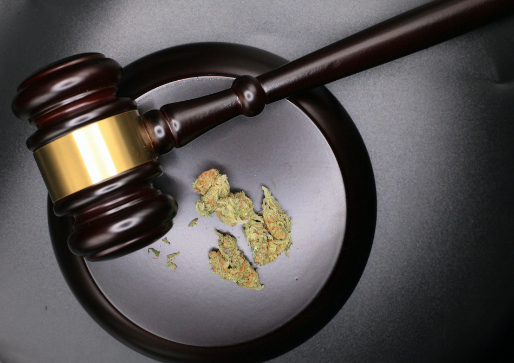 A gavel with cannabis