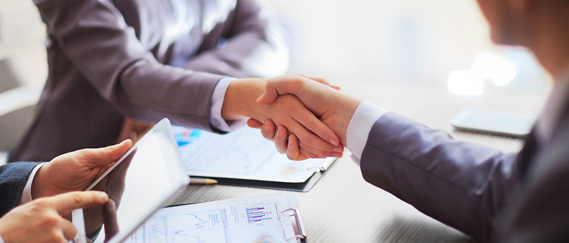 A close-up of two business people shaking hands